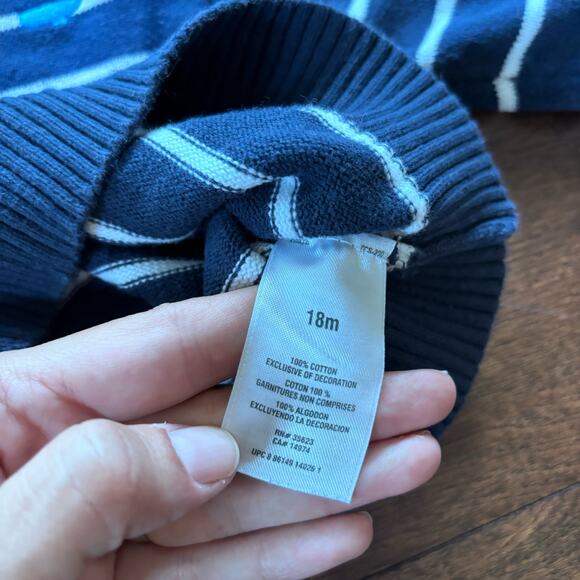 Carter's Boys 18 Month Sweater Navy Blue White Striped Knit Whale - Picture 5 of 6